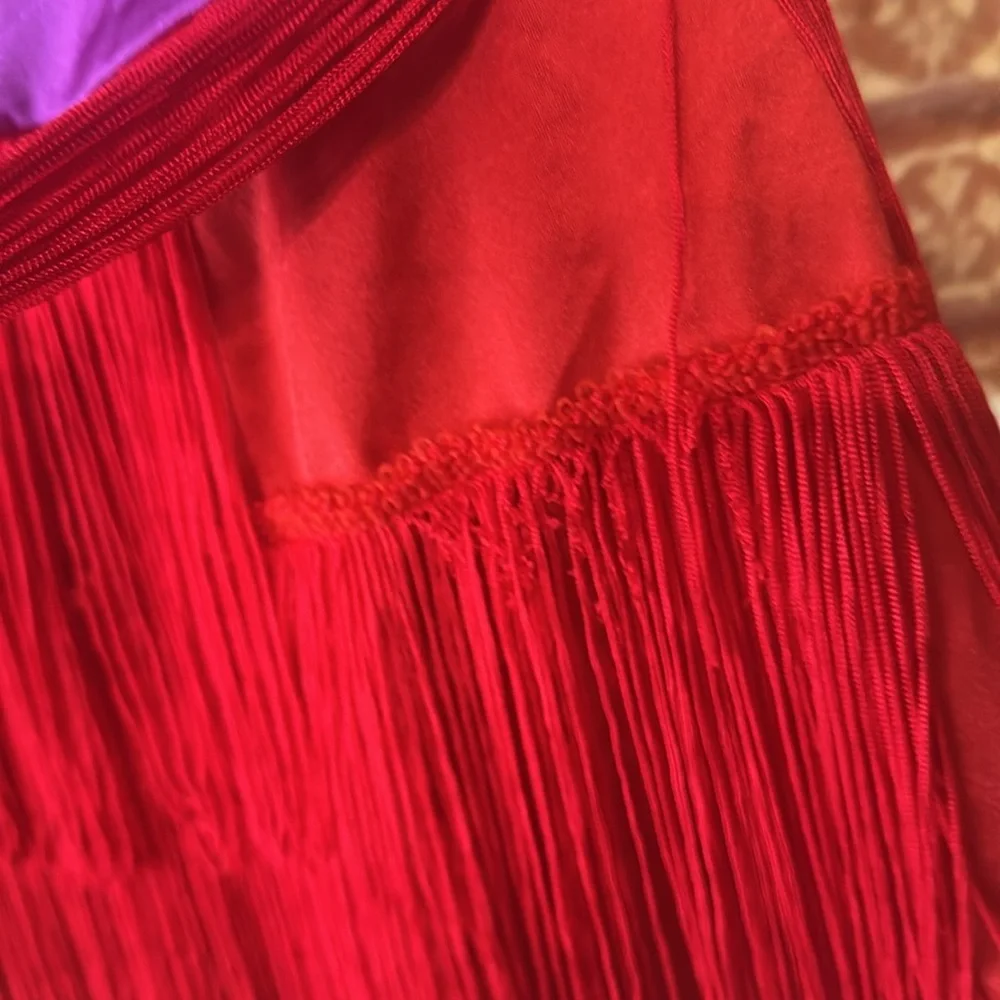 Weissman Red Fringe Dance Costume Skirt Purple Waist CL Child Large